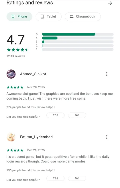 Royal X Casino Game user review screenshot from official source showing app interface